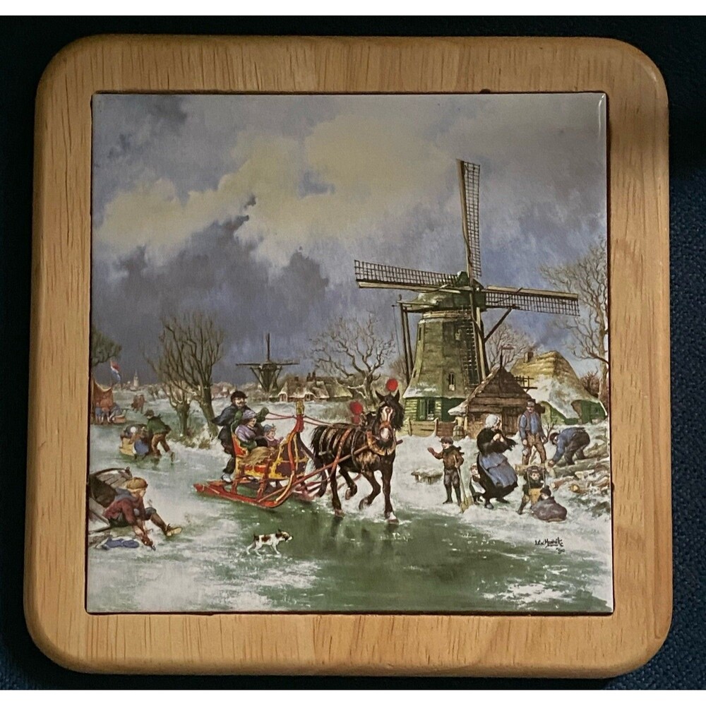 VTG Holland Ter Steege BV Tile Wood Decor Farm Windmill J.C. Van Hunnik Dutch